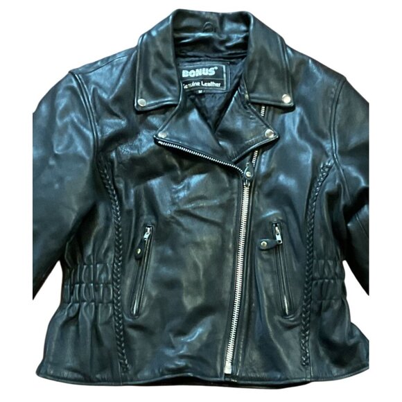 Women's Black Genuine Leather Motorcycle Jacket Size M Biker Zip Terminator - Picture 2 of 7